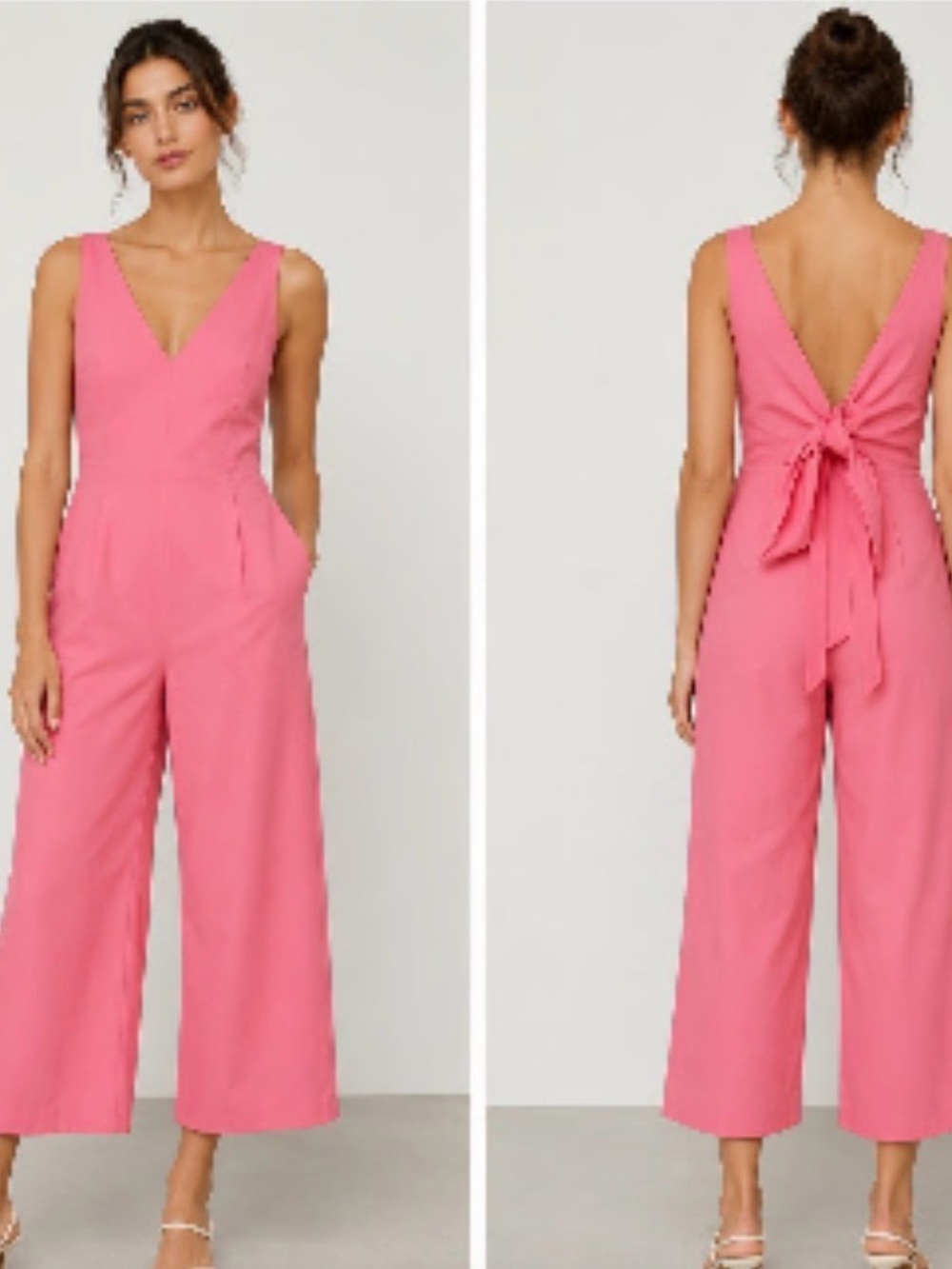 J. Crew Pink V-Neck Tie-Back Wide-Leg Jumpsuit